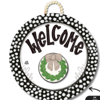 Black and White Dot Welcome/ Add Mini Velcro