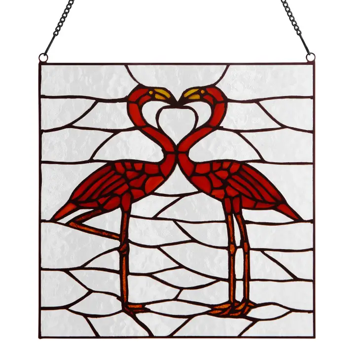 "Fond Flamingos" Stained Glass window panel