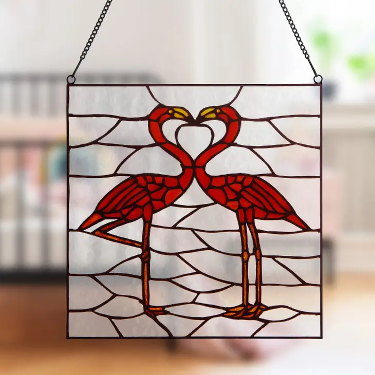"Fond Flamingos" Stained Glass window panel - Image 2