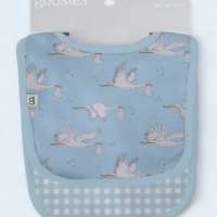 Goosies Bib Set: Stork/Blue Gingham