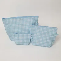 Easy-Clean Pouches (Set of 3): Blue Gingham