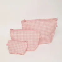 Easy-Clean Pouches (Set of 3): Pink Gingham